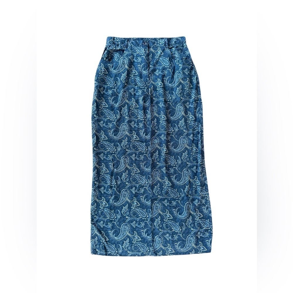 Coldwater Creek Vintage Y2K Rayon Blue Paisley Straight Maxi Skirt Size 8